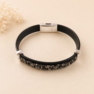 Nappa Leren Armband Antraciet Metallic + Rocks