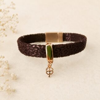 Armband Leopard Metallic Dark Brown Charm Klavertje 4