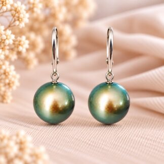 Handgemaakte Oorbellen Swarovski Parels Iridescent Green 14mm