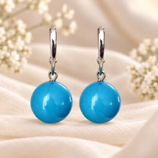 Handgemaakte Oorbellen Swarovski Parels Turquoise 14mm