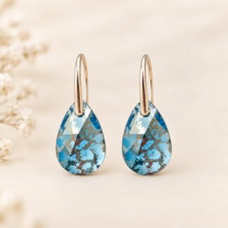 Swarovski Oorbellen Druppel Aquamarine Silver Patina 16mm