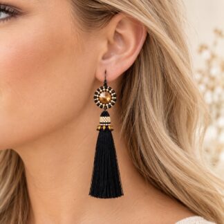Handgemaakte Oorbellen Tassel Black