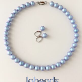 Handgemaakt Collier Swarovski Parels Iridescent Light Blue 10mm + Oorbellen
