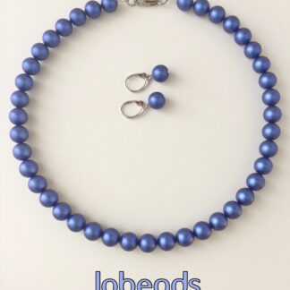 Handgemaakt Collier Swarovski Dark Blue 10mm + Oorbellen