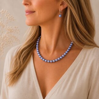 Handgemaakt Collier Swarovski Parels Iridescent Light Blue 10mm + Oorbellen