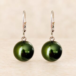 Handgemaakte Oorbellen Swarovski Parels Dark Green 14mm