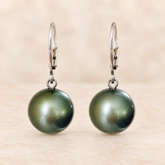 Handgemaakte Oorbellen Swarovski Parels Power Green 14mm