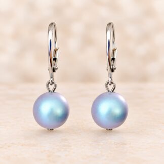 Handgemaakte Oorbellen Swarovski Parels Iridescent Light Blue 10mm