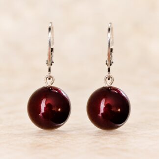Handgemaakte Oorbellen Swarovski Parels Maroon 14mm