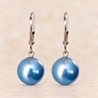 Handgemaakte Oorbellen Swarovski Parels Light Blue 14mm