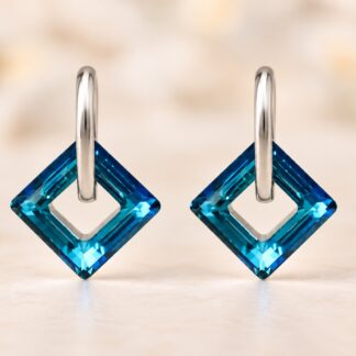 Oorbellen Swarovski Carré Bermuda Blue 14mm