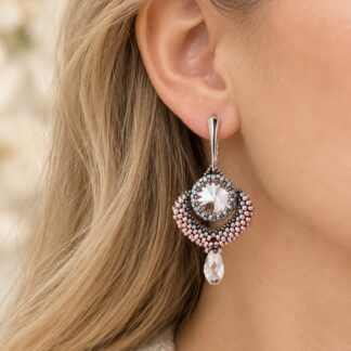 Handgemaakte Oorbellen Swarovski Rivoli Moonlight + Swarovski Briolette