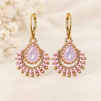 Handgemaakte Oorbellen Swarovski Roze Opal
