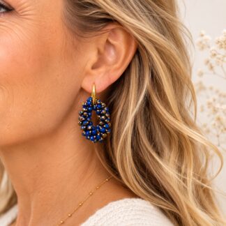 Handgemaakte Statement Oorbellen Royal Blue Brons