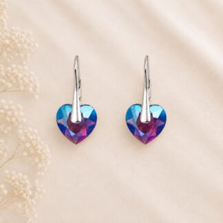 Handgemaakte Swa rovski Oorbellen Hartjes  Amethyst Shimmer
