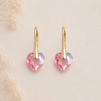 Handgemaakte Oorbellen Swarovski Oorbellen Hartjes Light Rose Shimmer