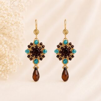 Handgemaakte Oorbellen Bruin/light Turquoise