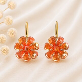 Handgemaakte Bloem Oorbellen met Swarovski Rivoli Tangerine