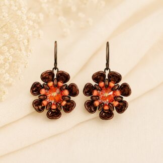 Handgemaakte Bloem Oorbellen met Swarovski Rivoli Ultra Orange