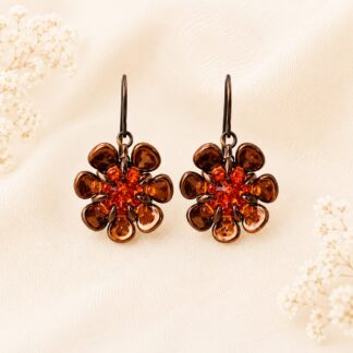Handgemaakte Bloem Oorbellen Swarovski Tangerine