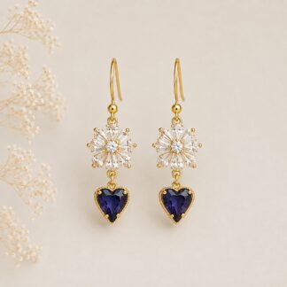 Oorbellen Handgemaakt Crystal Bloem + Blauw Hartje