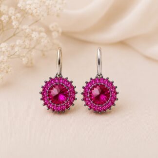 Handgemaakte Oorbellen Swarovski 14mm Rivoli Fuchsia