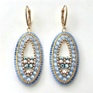 Handgemaakte Oorbellen Ovaal, licht blauwgrijs