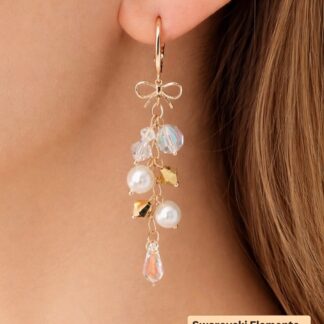 Handgemaakte Oorbellen Swarovski Elements Crystal AB, Crystal Gold, Pearl White