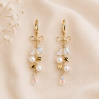 Handgemaakte Oorbellen Swarovski Elements Crystal AB, Crystal Gold, Pearl White