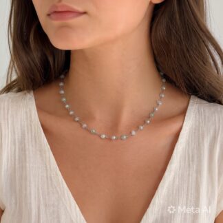 Gehaakte ketting in 2 kleuren - Grijs/Chrysolyt Opal 46 cm