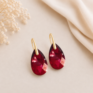 Swarovski Oorbellen Druppel Red Magma Gold 28mm